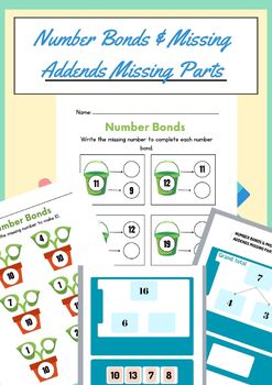 Preview of Number Bonds Worksheets to 10-30 Missing Addends 1st Grade No Prep Math Practice