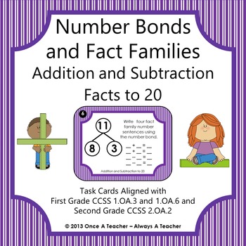 Preview of Task Cards • Number Bonds/Fact Families •  Addition and Subtraction Facts to 20