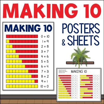 Preview of Math Fact Number Bonds to 10 Poster & Worksheets, Addition Friends of Ten Task