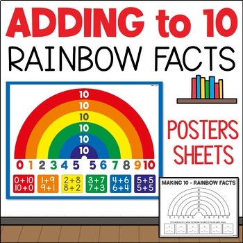 Preview of Friends of 10 Rainbow Math Facts Poster & Worksheet, Number Partners 10 Addition