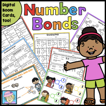 Preview of Number Bonds to 10 Worksheets Math Centers, Boom Cards™ & Self-Checking Easel
