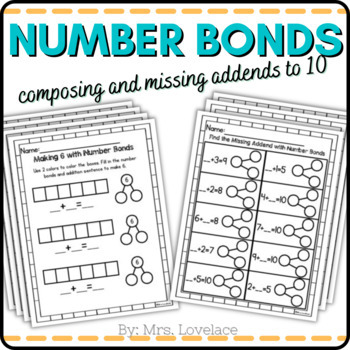 Preview of Number Bonds to 10 with Missing Addends Decomposing and Singapore Math Worksheet