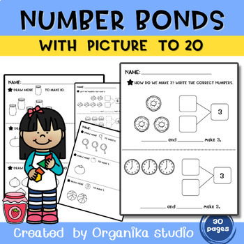Preview of Number Bonds to 20 , Kindergarten, Math  Worksheets