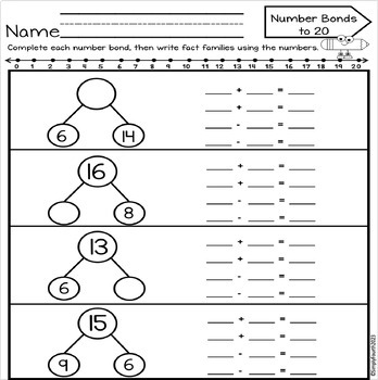 Number Bonds with Fact Families to 10 and 20 No Prep! Addition and  Subtraction