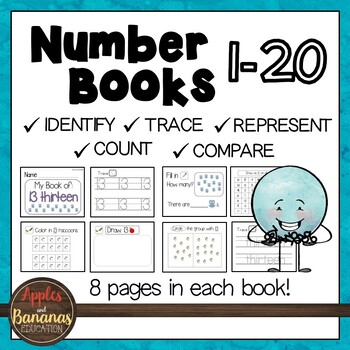 Number Books for Kindergarten 1-20 by Apples and Bananas Education