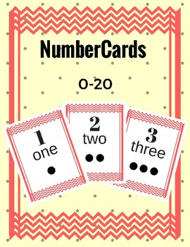 Preview of Number Cards 0-20 Chevron Primary Red