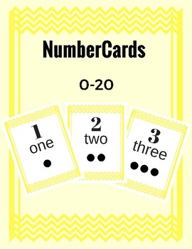 Preview of Number Cards 0-20 Chevron Primary Yellow