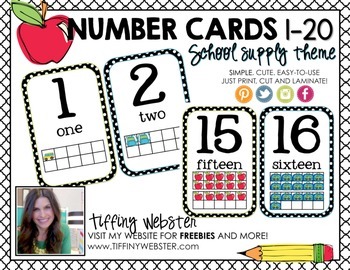 Preview of Number Cards 1-20 Mini Posters  CCSS K.CC