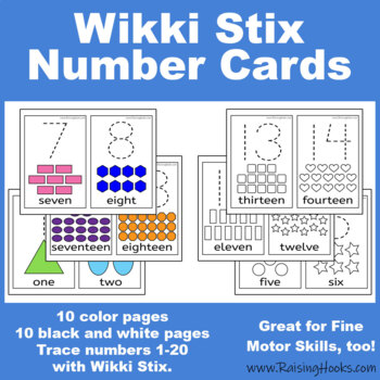 Preview of Number Cards - Tracing, Counting, Cardinality, Wikki Stix, 1 to 1 Correspondence