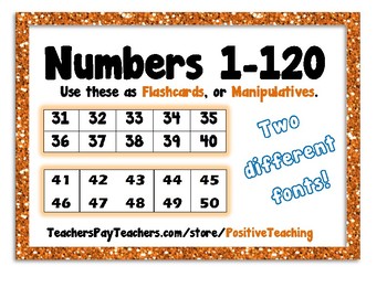 Preview of Number Cards 1 - 120  Number Tiles 1 - 100  Flashcards, Manipulatives, Numbers
