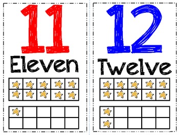 Number Cards with Words, Ten Frame, and Color Coded Odd/Even Stars