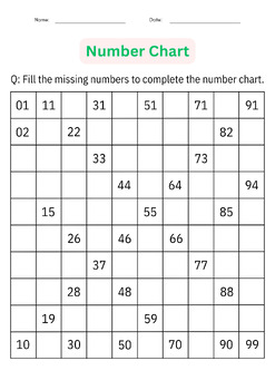 Number Chart 1 to 1000 - Missing Number Math Worksheets for Grade 1, 2, 3