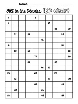 Preview of Number Chart - Fill in the Blanks 1-150