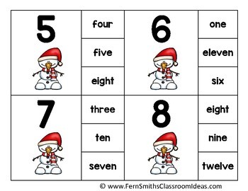 Number Clip Card Center for Numbers, Number Words & Ten Frames Snowman