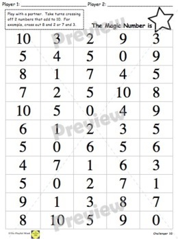 Number Combinations to 10 Game - Full Page Challenger - Find the 