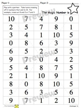 Number Combinations to 10 Game - Full Page Challenger - Find the 