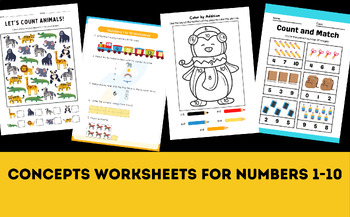 Preview of Number Concepts Worksheets for numbers 1-10 Trace and Color Worksheets  Kinderga