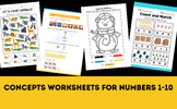 Number Concepts Worksheets for numbers 1-10 Trace and Colo