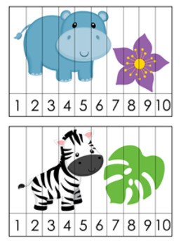 Number Counting Strip Puzzles Jungle Safari - 8 Designs by Pink Posy