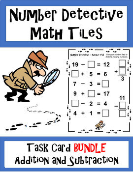 Number Detective Math Tiles BUNDLE - Addition and Subtraction Task Cards