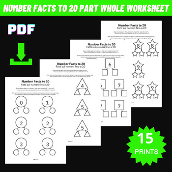 Preview of Number Facts to 20 Part Whole Worksheet Pack English/Italian.