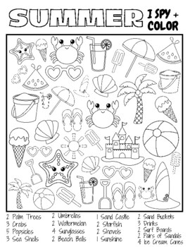 Preview of Summer I Spy Coloring Sheet