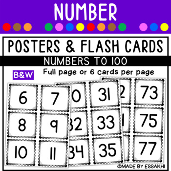 Preview of Number Posters & Flash Cards 0-100 | Classroom Decor for number Recognition (BW)