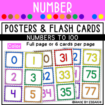 Preview of Number Posters and Flash Cards 0-100 | Classroom Decor for number Recognition