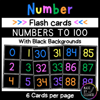Preview of Number Flash Cards 0-100 with Black Background