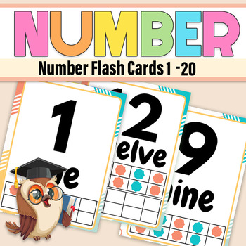 Preview of Number Flash Cards 1-20|Flashcards for Back to School|Ten Frames and Number Word