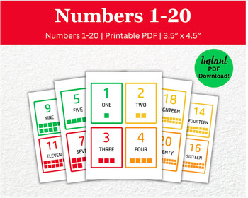 Preview of Number Flash Cards for Kids, Montessori Counting Printable Cards (1-20)