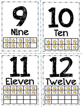 number flashcards with words and ten frame star themed 1 20 by