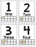 Number Flashcards with Words, and Ten Frame, Star-Themed (1-20)
