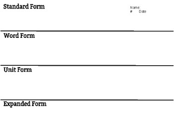 Preview of Number Form Graphic Organizer