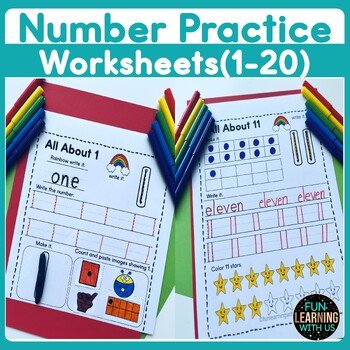 Preview of Number Formation 1 to 20 Practice Book| Number Tracing and writing Worksheets