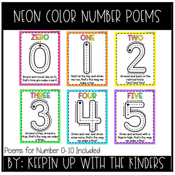Preview of Number Formation Posters- Neon Brights | Poems for Number 0-10 |