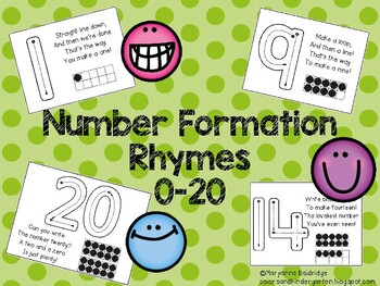 Number Formation Rhymes 0-20 by Colors and Kindergarten | TpT