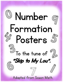 Preview of 0-9 Number Formation Song Posters- Rainbow Watercolor, Number Formation Posters
