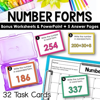 Preview of Number Forms Task Cards for Standard Form, Expanded Form and Word Form