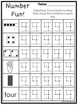 Number Fun Subitizing and Tracing Printable Worksheets in a PDF file