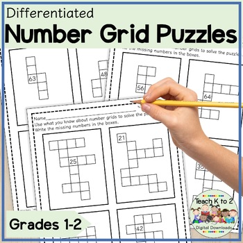 Preview of Differentiated Number Grid Puzzles for Grades 1-2 Place Value Math Centers