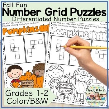 Preview of Number Grid Puzzles/Place Value/Brain Builders/Math Puzzles/Fall Math Fun