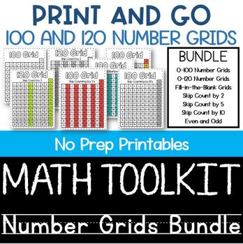 Preview of Print and Go Math Toolkit Printables | No Prep Number Grids | Hundred Charts