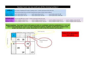 Preview of Number Hunt: Find the missing number addition and multiplication