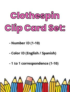 Preview of Number ID, Color ID, and 1 to 1 Correspondence Clothespin Clip Card Set