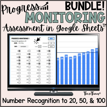 Preview of Number Recognition Assessments and Progress Monitoring BUNDLE Google Sheets™