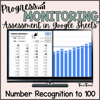 Preview of Number Recognition Assessment to 100 Progress Monitoring Tracking Google Sheets™