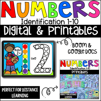 Preview of Number Identification 1-10 Digital and Printables Activities Distance Learning