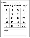 Number Identification (1-20) Assessment Page