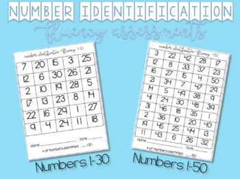 Preview of Number Identification Fluency Assessments -- 1-30 /  1-50